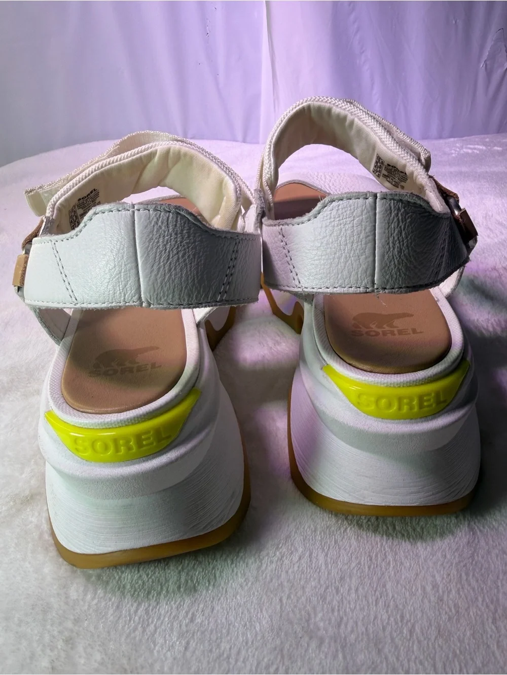 Sorel Cream Platform Sandals with Tan Wavy Accent